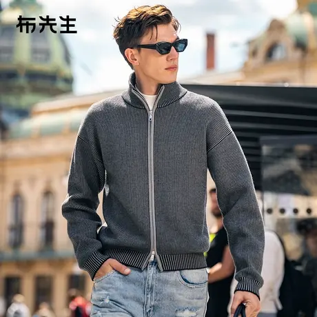 MrBu布先生微廓形条纹羊毛开衫春秋双拉链保暖外套男PT15572商品大图
