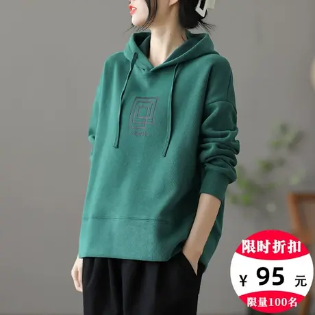 dza 复古宽松短款外套连帽加绒卫衣女士冬季新款百搭显瘦长袖上衣图片