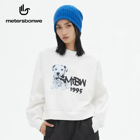 美特斯邦威卫衣女士春秋时尚可爱斑点狗印花圆领舒适宽松套头上衣商品大图
