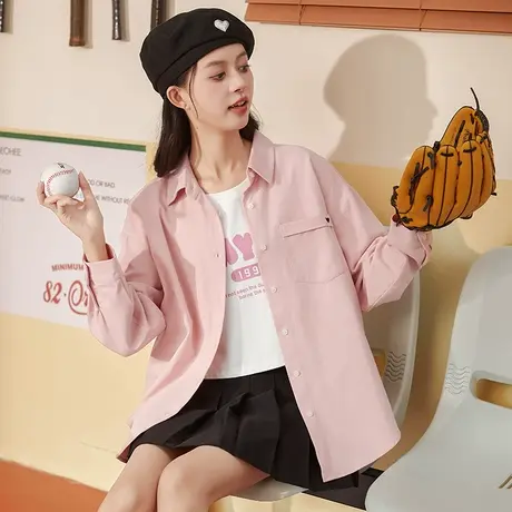唐狮春秋冬款长袖衬衫女简约甜美内搭衬衣设计感宽松上衣外套图片