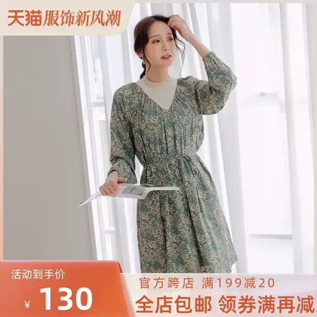 桔熊秋冬季韩版复古森女碎花绒面温暖宽松收腰连衣裙子大码DA8225图片