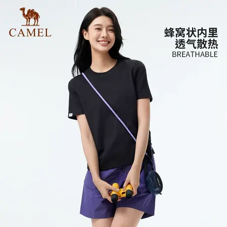 【王俊凯同款】骆驼女装速干T恤夏透气柔弹棉t跑步登山运动上衣男商品大图