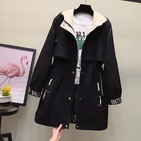 风衣女中长款2023秋冬新款小个子显高派克服外套冬季厚款黑色大衣图片