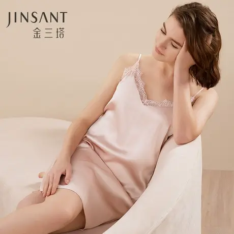 金三塔100%桑蚕丝吊带裙睡裙女秋季真丝睡衣女夏性感蕾丝吊带睡裙商品大图