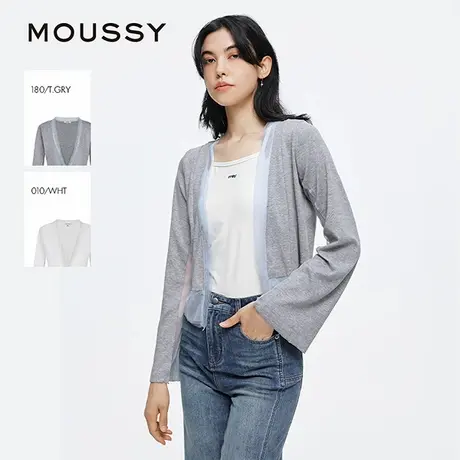 MOUSSY 2025夏季新品甜美撞色网纱拼接V领针织衫女028ISA70-2561商品大图