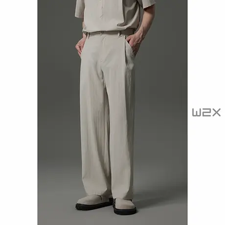 w2x2025新款夏季薄款含亚麻休闲裤垂坠感西裤直筒宽松冰丝长裤子图片