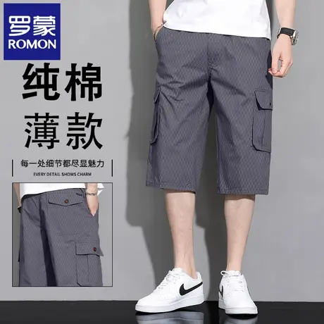 罗蒙夏季纯棉男士七分休闲裤宽松潮流多口袋直筒运动工装短裤N2Z图片