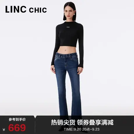 LINCCHIC金羽杰牛仔裤2023年新款女微喇叭牛仔裤女春秋S233JE477Y图片