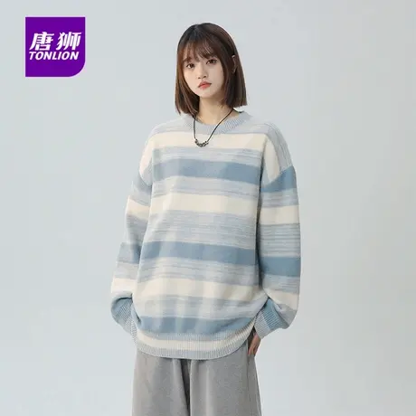 唐狮秋冬季新款条纹情侣毛衣男士日系慵懒风宽松毛线针织衫女装AP商品大图