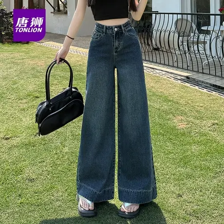 唐狮牛仔裤女2025年新款小个子微喇裤高腰复古宽松阔腿喇叭裤AX商品大图
