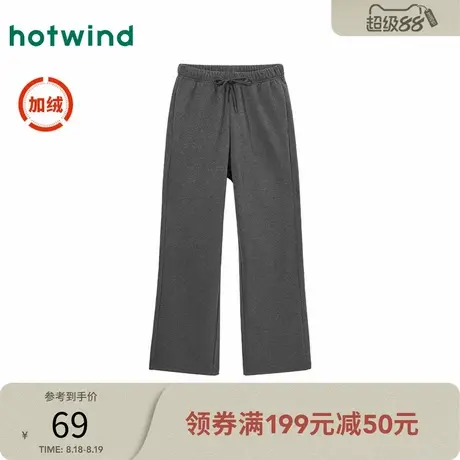 热风2024年冬季新款女士加绒直筒针织裤高腰宽松显瘦百搭长裤商品大图