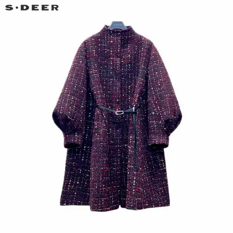 sdeer圣迪奥女装小香风立领格纹收腰泡泡袖棉服S224Z2325商品大图