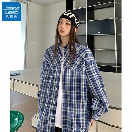 N5真维斯男士长袖衬衫2025秋季新款美式情侣潮流男生休闲宽松衬衣商品大图