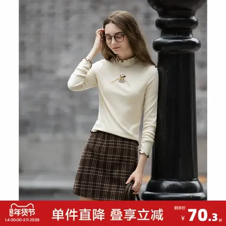 唐狮2026春秋季新款女半高领打底衣弹力杏色木耳边打底衫冬季好看图片