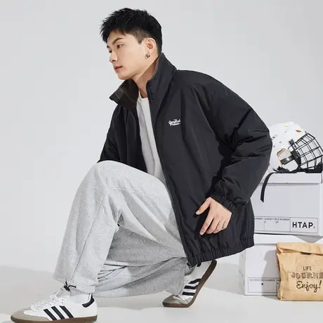 唐狮冬季新款男士棉衣休闲立领棉服外套黑色防寒冬装保暖棉袄TD商品大图