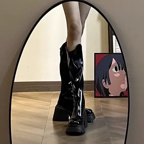 v口小个子长筒靴女2023秋冬新款增高跟马丁靴厚底瘦瘦欧货骑士靴商品大图