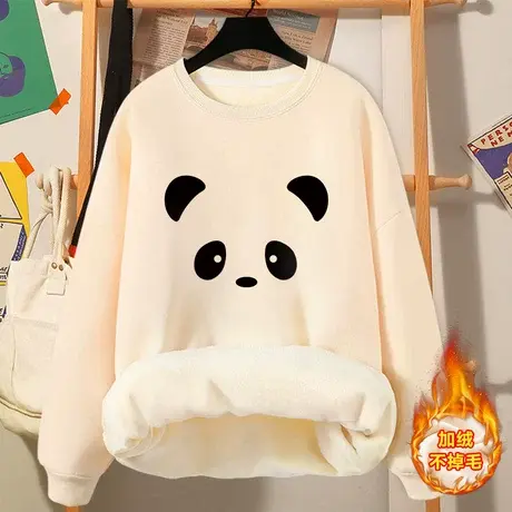 熊猫卫衣女冬季2023年新款秋冬加绒加厚小个子冬款圆领无帽上衣服图片