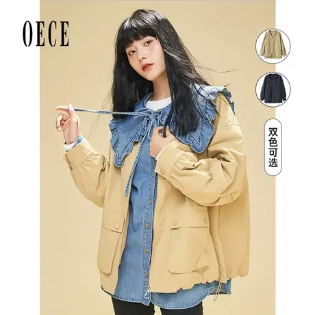 【买1送1】Oece冬装新款女装纯色休闲外套短款小个子大衣男友风商品大图