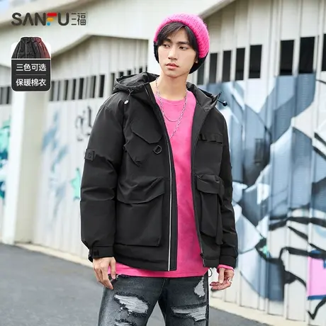 三福2023冬男士机能立体多袋短棉衣 废土风宽松连帽上衣478061图片