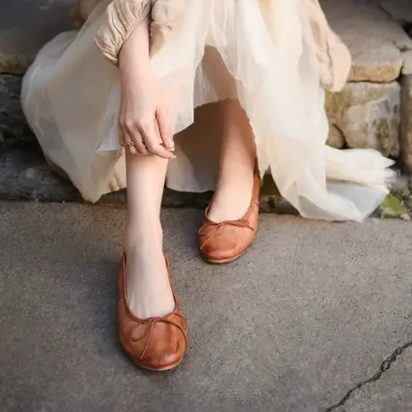 Artmu阿木原创复古一脚蹬奶奶鞋蝴蝶结浅口单鞋软底豆豆鞋新款商品大图