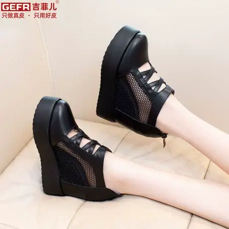 2023春秋新款包头松糕凉鞋真皮内增高靴子单鞋秋季凉靴高跟短靴女商品大图