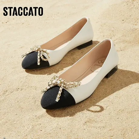 思加图新款甜美蝴蝶结平底通勤单鞋小香风女鞋S8607AQ3商品大图