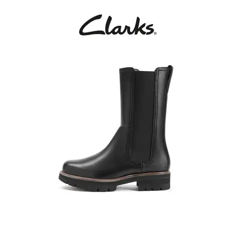 Clarks其乐女鞋秋冬复古潮流烟筒靴厚底增高瘦瘦靴牛皮马丁靴女图片