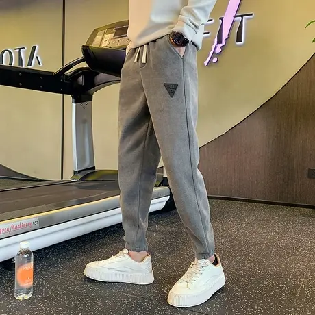 春秋季潮牌束脚卫裤男加绒加厚裤子2023新款学生潮流冬款休闲裤帅商品大图