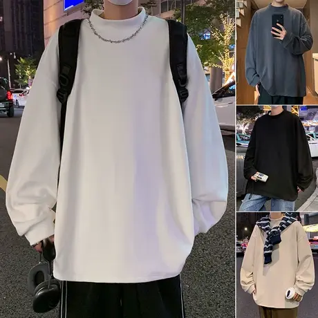 美式慵懒风德绒上衣男春秋季百搭半高领保暖高级感内搭纯色打底衫图片