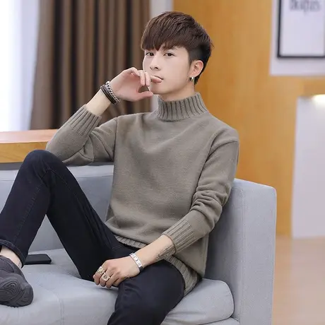 秋冬季毛衣男士韩版半高领纯色保暖针织打底衫潮流情侣线衣服外套商品大图