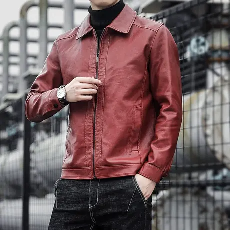 皮衣男士外套春秋季机车帅气衣服男装休闲仿真皮软翻领皮夹克潮流商品大图