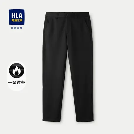 HLA/海澜之家加绒加厚休闲裤23秋冬中腰直筒纯色弹力休闲裤男商品大图