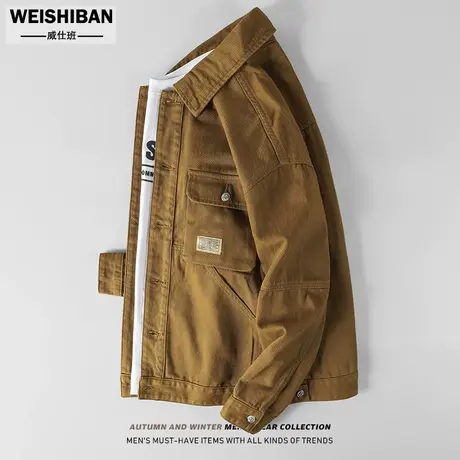 日系复古工装牛仔外套男秋冬廓形水洗棉休闲夹克重磅耐磨大码上衣商品大图