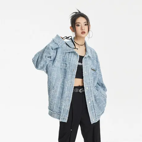 小香风外套女春秋2025新款设计感小众宽松休闲潮ins毛边做旧夹克商品大图