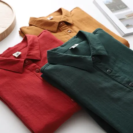 春秋季简约文艺双层棉纱纯色长袖衬衫女学生宽松百搭叠穿打底衬衣图片