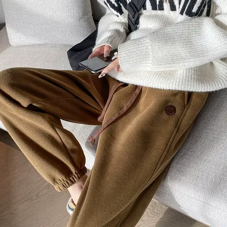 羊羔毛运动裤女加绒加厚秋冬季裤子宽松休闲直筒卫裤外穿女裤棉裤商品大图