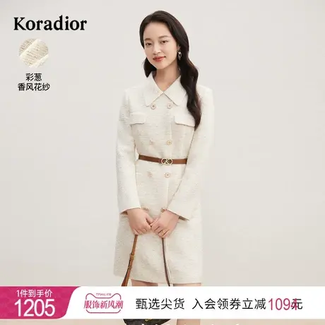 珂莱蒂尔女装2023秋季新款通勤双排扣收腰设计感中长款西装连衣裙图片