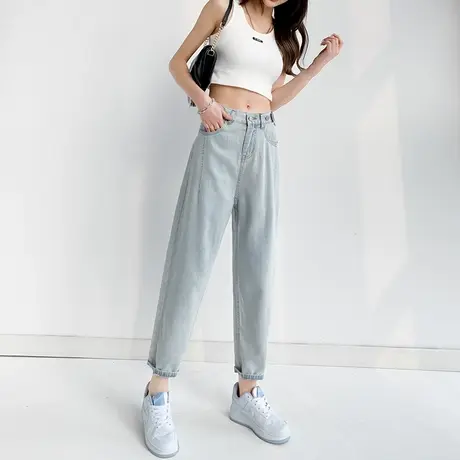 天丝牛仔裤女夏季薄款直筒宽松2024新款高腰显瘦小个子哈伦老爹裤图片