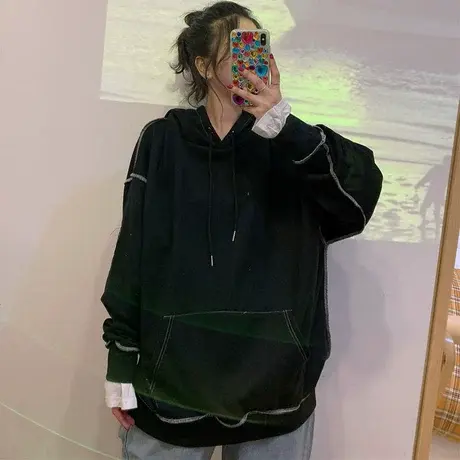 美式街头hiphop卫衣女宽松韩版潮ins设计感小众上衣春秋薄款外套图片