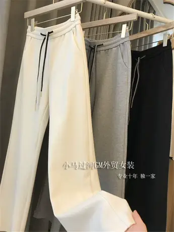2021秋装新款高腰显瘦抽绳系带宽松直筒阔腿休闲运动长裤女卫裤潮商品大图