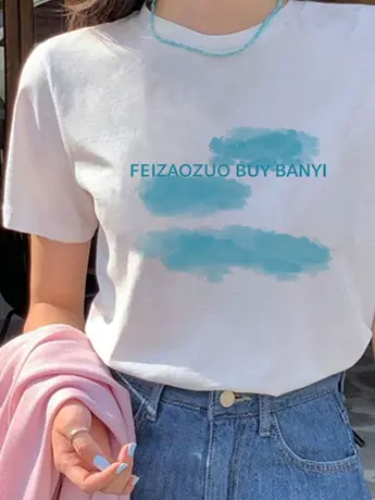 美式复古白色仿棉短袖t恤女夏季2023新款韩版宽松显瘦百搭上衣潮商品大图