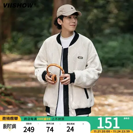 VIISHOW日系复古棉衣男两面穿刺绣秋冬季新品拼色潮牌宽松外套商品大图