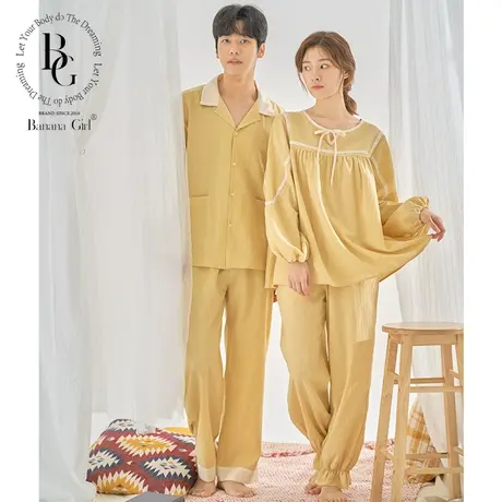 Bananagirl睡衣女春秋2021年新款情侣睡衣简约圆领家居服套装男士商品大图