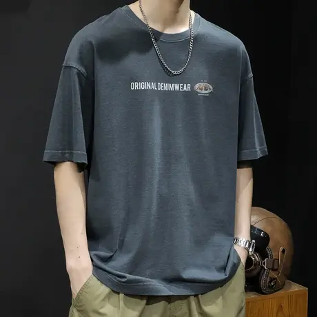 重磅水洗短袖t恤男士宽松大码潮牌夏季2024新款男款衣服男装体恤商品大图