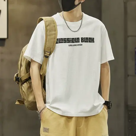 夏天纯棉白色短袖T恤夏季男款潮流百搭圆领打底衫2024新款上衣服商品大图