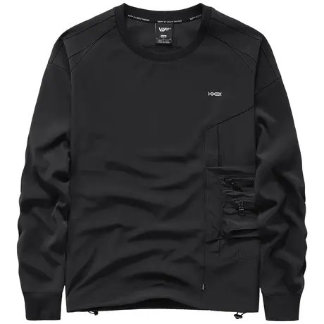 VIP暗黑系机能卫衣男多口袋拼接圆领长袖t恤设计感小众上衣ins潮图片