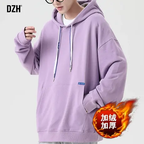 男生紫色连帽卫衣男加绒加厚冬款宽松长袖上衣冬季2024年新款衣服图片