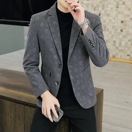 男士小西装修身外套韩版休闲英伦风格子西服单西上衣春秋帅气潮流商品大图