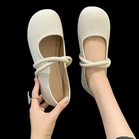 软底圆头平底玛丽珍鞋女夏2023年春季新款百搭奶奶鞋豆豆鞋单鞋女商品大图