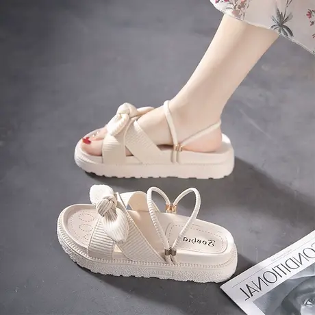 两穿凉拖鞋女夏季外穿2023年新款厚底百搭蝴蝶结沙滩鞋配裙子凉鞋商品大图